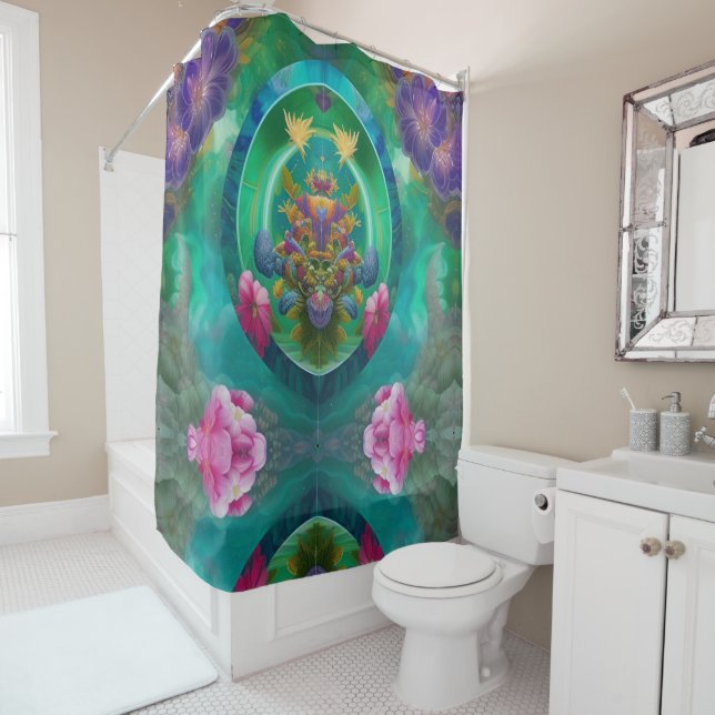 Rideaux De Douche Aqua Floral Jardin sous-marin Abstrait (En situation)