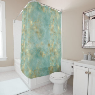 Rideaux De Douche Aqua Mint Gold Glam Abstrait