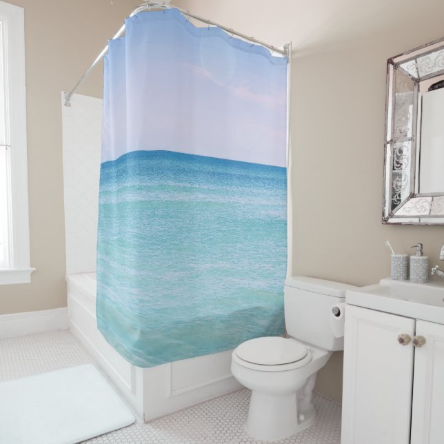 Rideaux De Douche Aqua Turquoise Lavender Ocean Waves Plage tropical (En situation)
