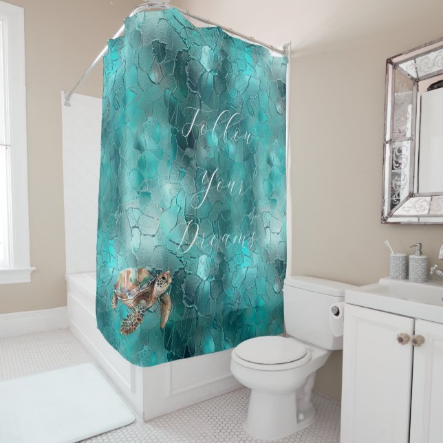 Rideaux De Douche Aqua Turquoise Turquoise Glam (En situation)