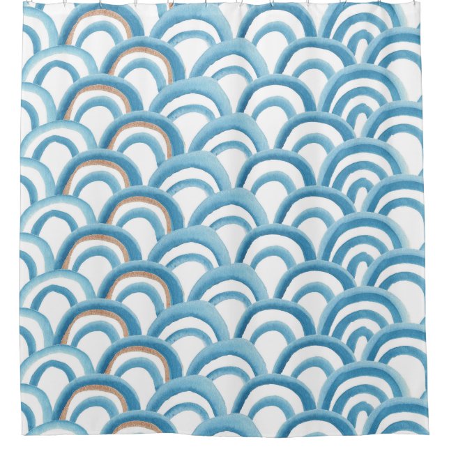Rideaux De Douche Aquarelle à vague bleue, peinture transparente. (Devant)