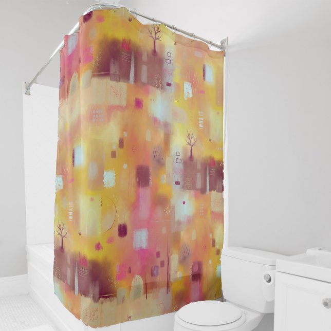 Rideaux De Douche Aquarelle Abstraite moderne (Modern abstract painting in yellow ochre art shower curtain)