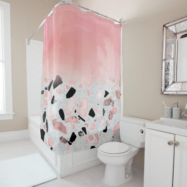 Rideaux De Douche Aquarelle abstraite moderne et design en marbre (En situation)