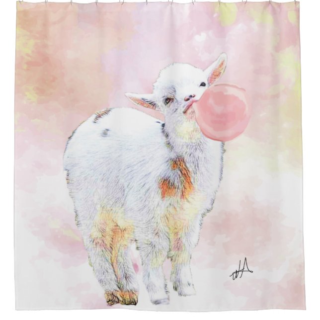Rideaux De Douche Aquarelle adorable chèvre de bébé avec Bubblegum (Devant)