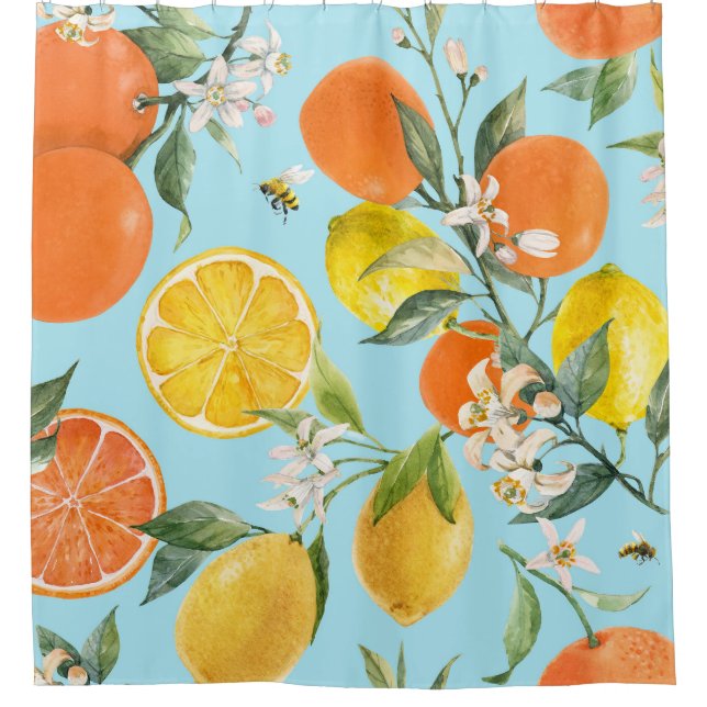 Rideaux De Douche Aquarelle Agrumes Fruits : Main tirée (Devant)