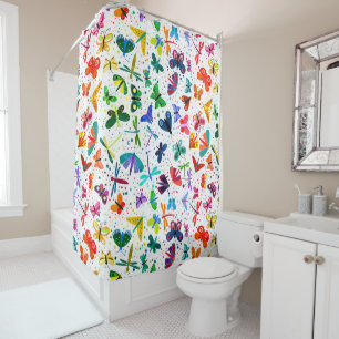 Rideaux De Douche Aquarelle Arc-en-ciel Papillons Motif pour enfants