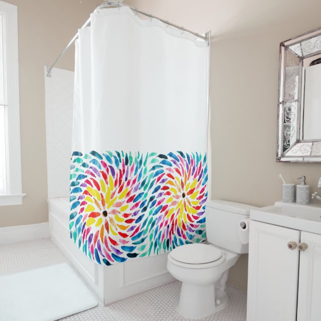 Rideaux De Douche Aquarelle arc-en-ciel spirale abstraite (En situation)