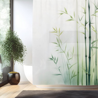 Rideaux De Douche Aquarelle Bamboo Retraite Forêt Style Japonais
