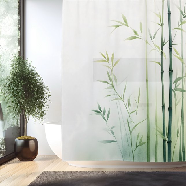 Rideaux De Douche Aquarelle Bamboo Retraite Forêt Style Japonais (Créateur téléchargé)