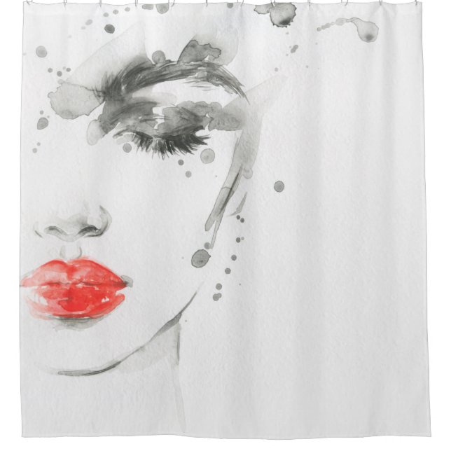 Rideaux De Douche Aquarelle belle femme visage (Devant)