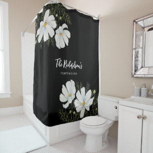 Rideaux De Douche Aquarelle Blanc Cosmos Fleurs Peinture Botanique