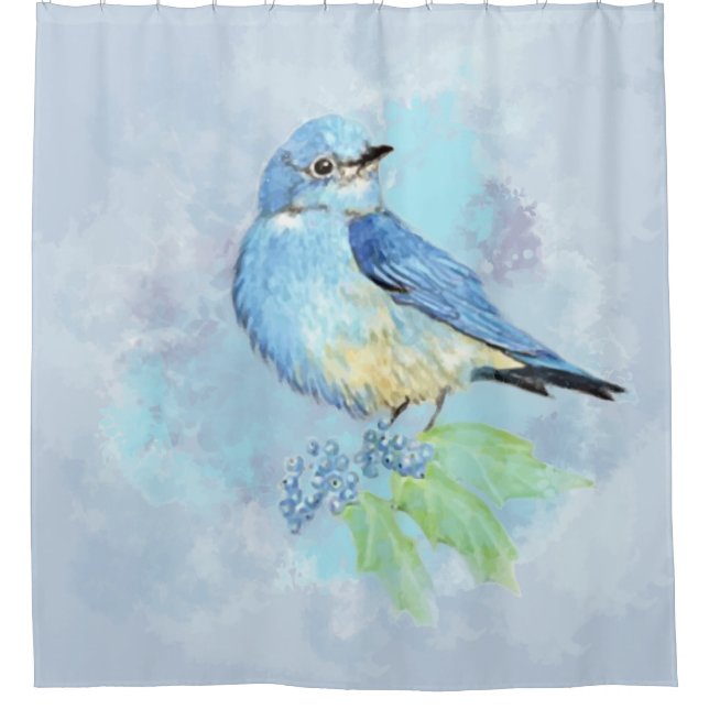 Rideaux De Douche Aquarelle Bleu Bleu Oiseau Art (Devant)