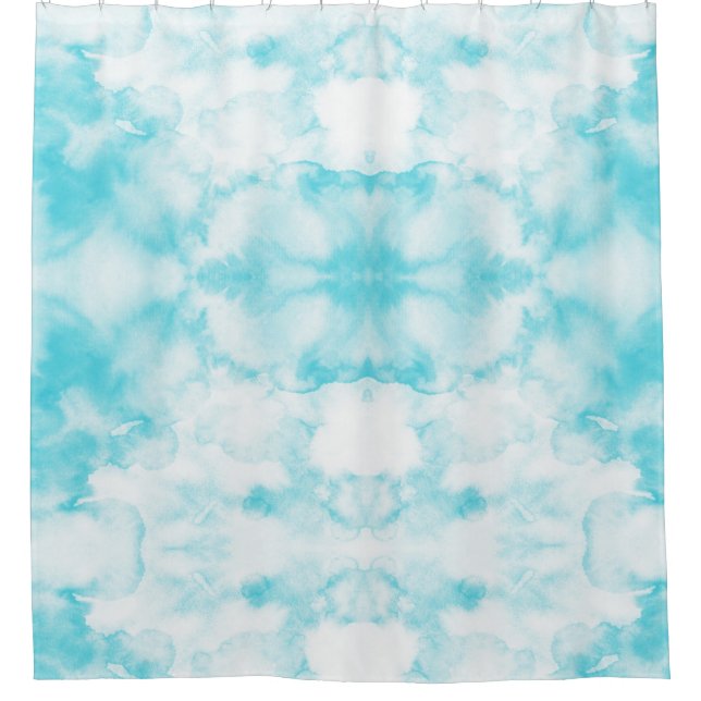 Rideaux De Douche Aquarelle bleu turquoise motif abstrait (Devant)