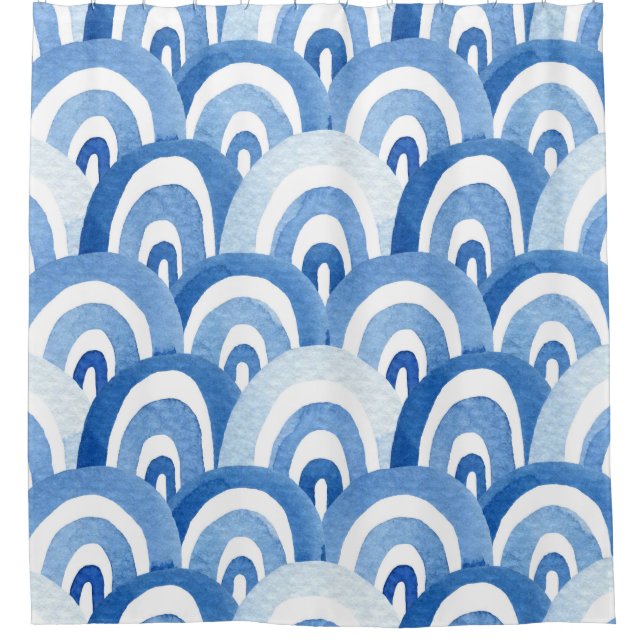 Rideaux De Douche Aquarelle bleue : Vagues de mer Abstraites (Devant)