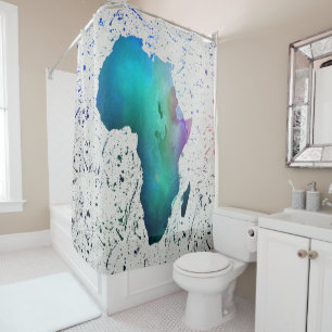 Rideaux De Douche Aquarelle bleue, violet et verte Afrique