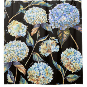 Rideaux De Douche Aquarelle Blue Hydrangea : Motif foncé sans couleu