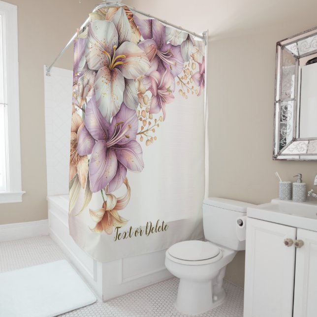 Rideaux De Douche Aquarelle Boho Rose Fleurs Élégante Et Élégante (En situation)