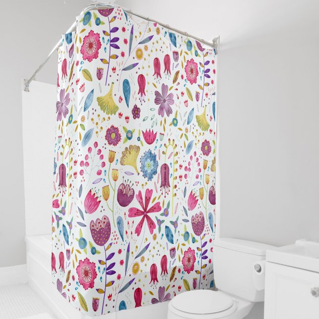 Rideaux De Douche Aquarelle Botanique Fleur sauvage peinture (Wildflower watercolor floral pattern shower curtain)