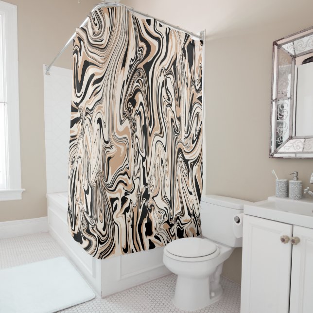 Rideaux De Douche Aquarelle Brown Black Motif (En situation)