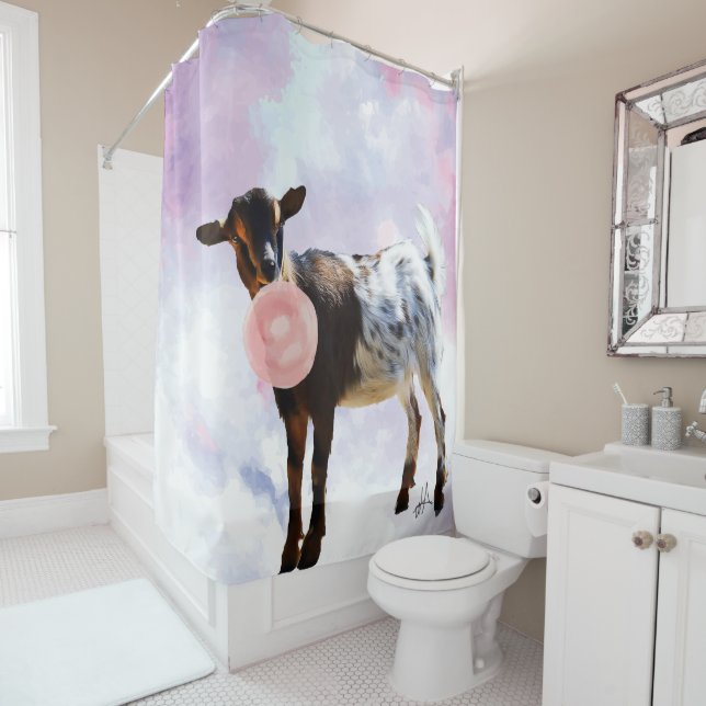 Rideaux De Douche Aquarelle Bubblegum chèvre naine nigériane (En situation)