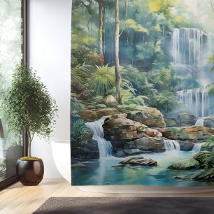 Rideaux De Douche Aquarelle Cascade de la Jungle Maya