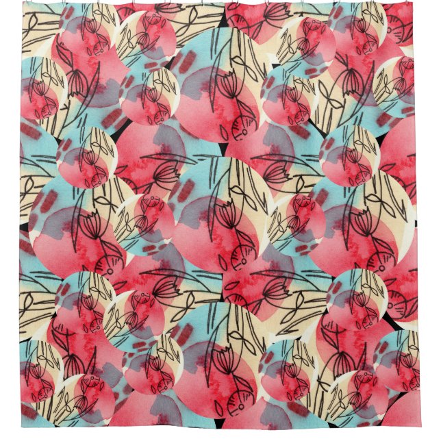 Rideaux De Douche Aquarelle chaude froide Florale géométrique (Devant)