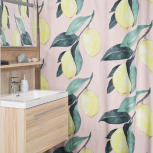 Rideaux De Douche Aquarelle Citrons et Feuilles Motif jaune sans cou