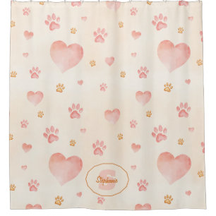 Rideaux De Douche Aquarelle Coeurs et Empreintes de pattes Motif