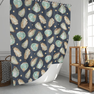 Rideaux De Douche Aquarelle côtière huître et Motif Pearl