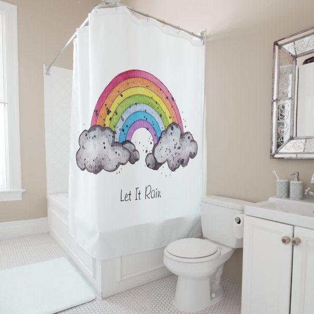 Rideaux De Douche Aquarelle Cute Arc-En-Ciel Et Nuages (En situation)