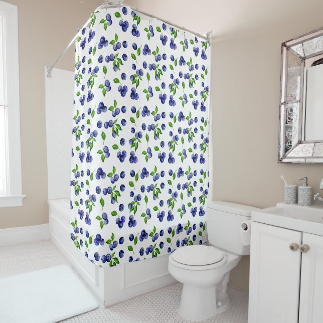 Rideaux De Douche Aquarelle de bleuet Berry Cuisine Fruit mignon (En situation)