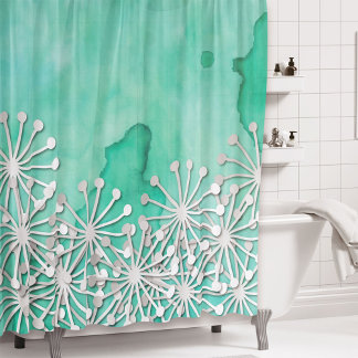 Rideaux De Douche Aquarelle de menthe et fleurs blanches
