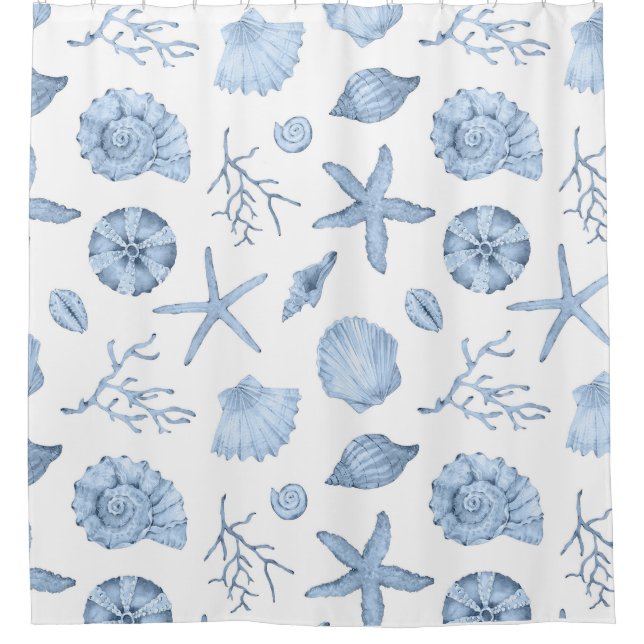 Rideaux De Douche Aquarelle des coques bleues (Devant)