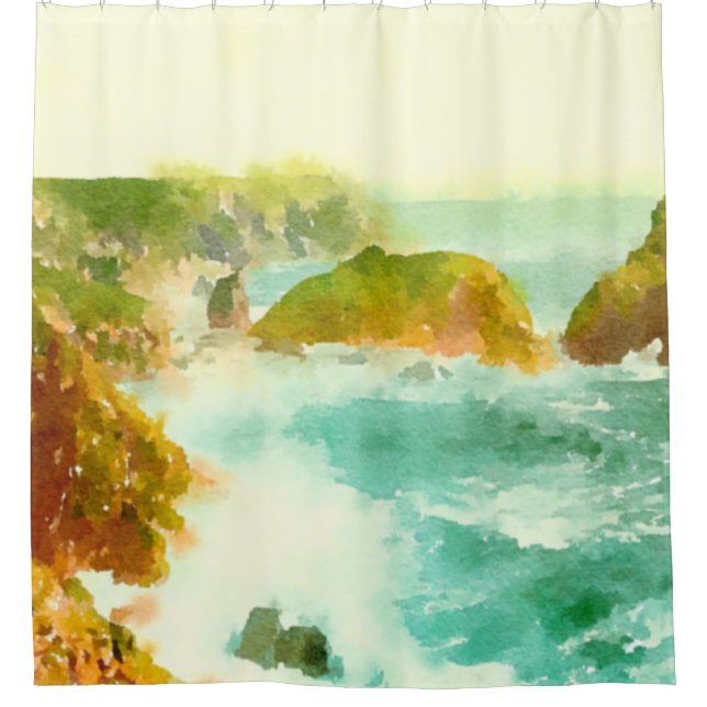 Rideaux De Douche Aquarelle des vagues écrasantes (Devant)