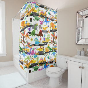 Rideaux De Douche Aquarelle Dinosaure Construction Enfants mignonnes