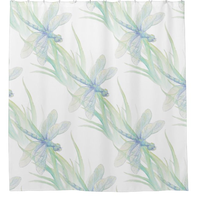 Rideaux De Douche Aquarelle Dragonfly in Soft Blues & Green Art (Devant)