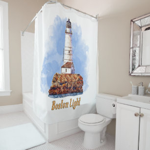 Rideaux De Douche Aquarelle du phare de Boston - Massachusetts