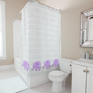 Rideaux De Douche Aquarelle Elephant Shibori Primitive Chevron