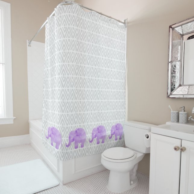 Rideaux De Douche Aquarelle Elephant Shibori Primitive Chevron (En situation)