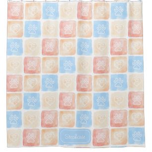 Rideaux De Douche Aquarelle Empreintes de pattes & Coeurs dans les b