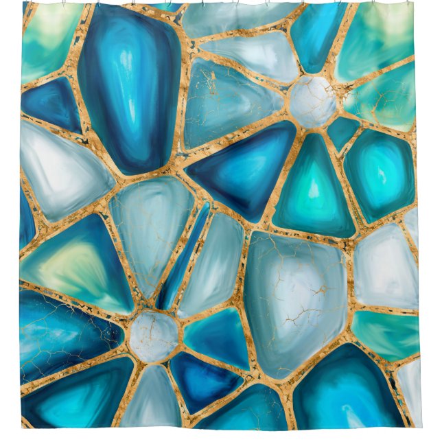 Rideaux De Douche Aquarelle et cellules d'or - océan (Devant)