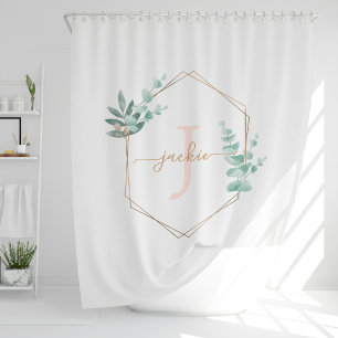 Rideaux De Douche Aquarelle Eucalyptus cadre Monogramme