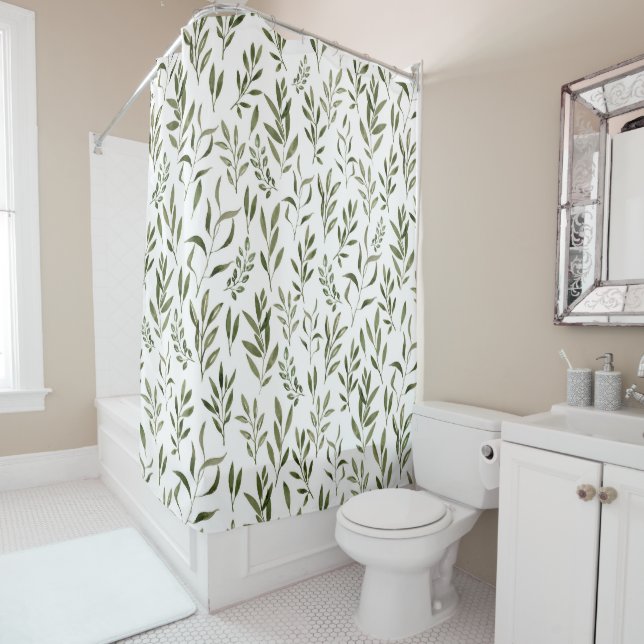 Rideaux De Douche Aquarelle Eucalyptus Motif Feuille  (En situation)