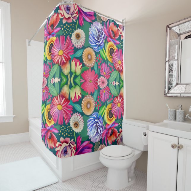 Rideaux De Douche Aquarelle Exotic Jungle Flowers 3 (En situation)