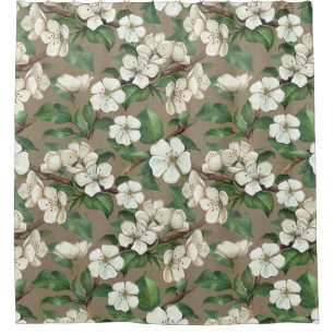 Rideaux De Douche Aquarelle Fleurs Apple : Motif Vintage.