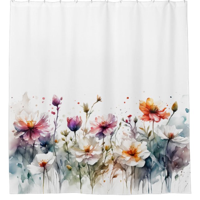 Rideaux De Douche Aquarelle Fleurs Pastel Minimal Botanique (Devant)