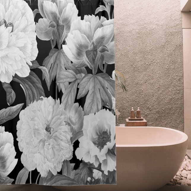 Rideaux De Douche Aquarelle florale Black & White Peonies (Black & White Peonies Watercolor Floral Shower Curtain)