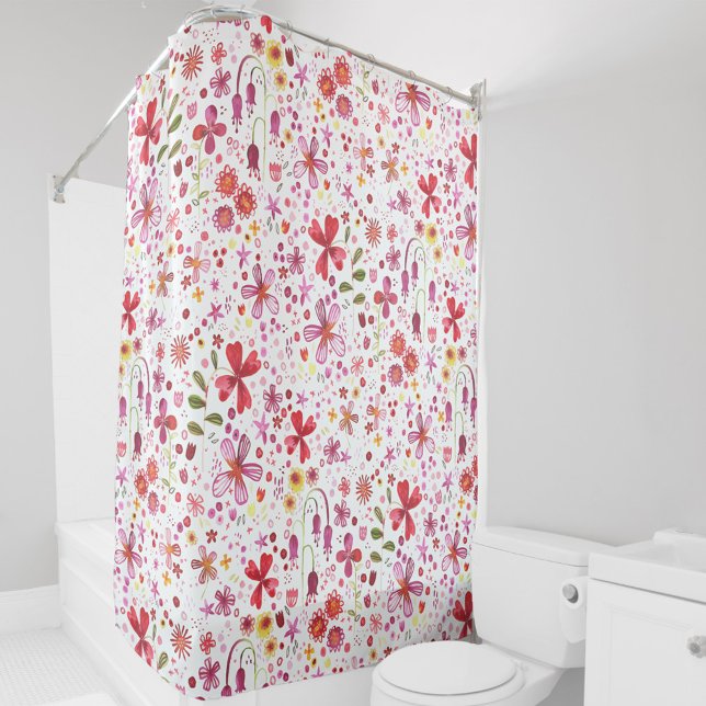 Rideaux De Douche Aquarelle florale moderne (Modern floral watercolor pink and white pattern shower curtain)