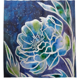 Rideaux De Douche Aquarelle florale Turquoise bleu Dahlia Navy