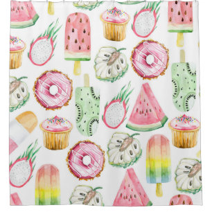 Rideaux De Douche Aquarelle fruits tropicaux, glace motif.